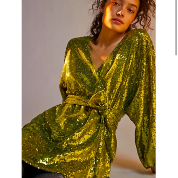 Anthropologie Lisabette Chartreuse Sequin Dress - Picture 2 of 4